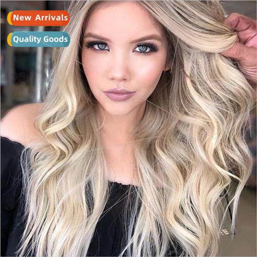 Europe new ladies wig center parted long curly hair big wave