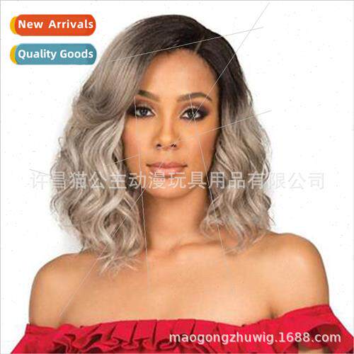 Fashion Women Europe Gradient Dyed Gray Short Curly Hair Hea