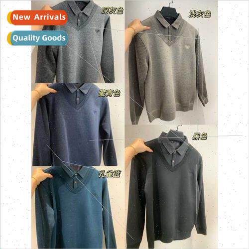 Autumn winter men padded fake two-piece knted shirt father t