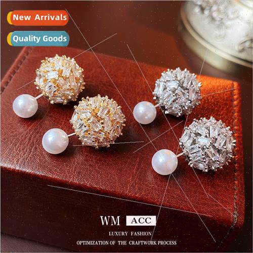 silver pin zirconia ball pearl earrings earrings female