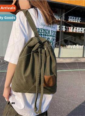 Drawstring shoulder bag female canvas new Mori Korean backpa
