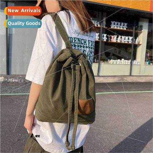 Drawstring shoulder bag female canvas new Mori Korean backpa