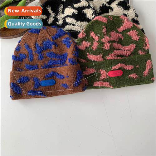 Cool tugging color clashing leopard jacquard kn hat women au