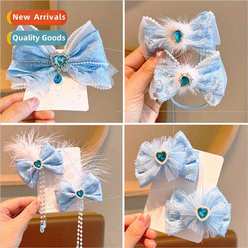 Girls Blue Elsa Princess love bow children hair accessories
