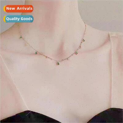 French retro elegant emerald drop zirconia necklace niche sw