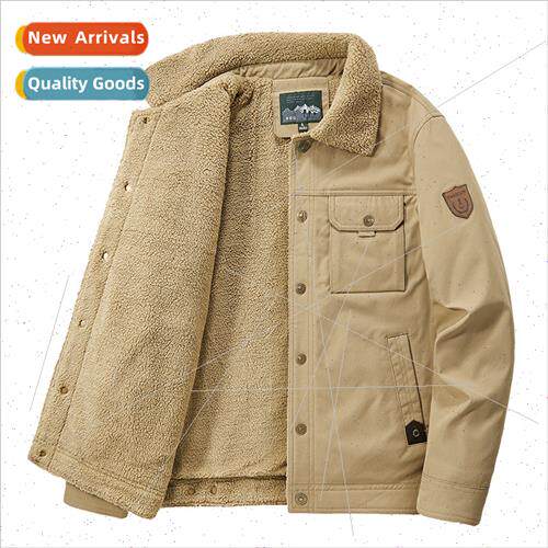 Padded jacket fall winter men plush lapel workwear casual to
