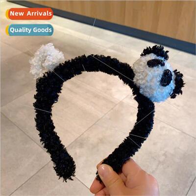 Cute panda wash face hair band headdress black whe lambswool