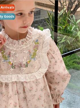 Girls fall dress 2023 new embroidered lace lace collar flora