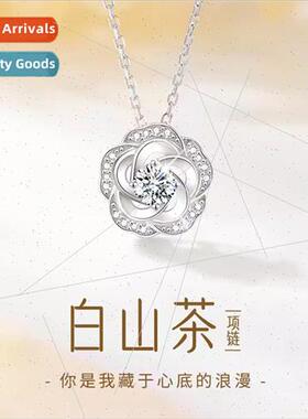 s925 silver camellia necklace female fresh simple inlaid zir