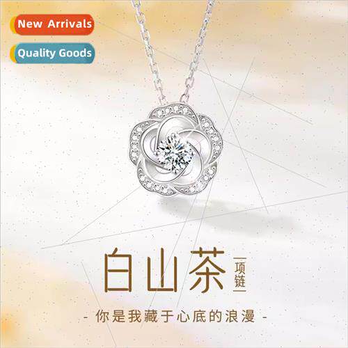 s925 silver camellia necklace female fresh simple inlaid zir