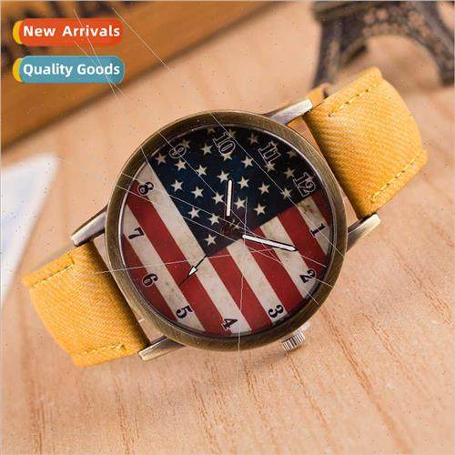 Brish retro graffi watch Korean denim simple American flag c