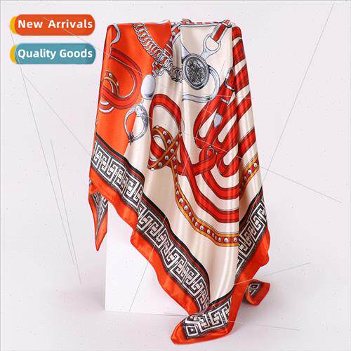 90 simulation silk scarf female striped printed large square