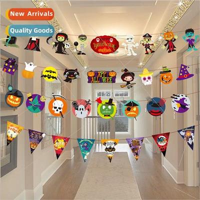 Halloween Flag Hanging Pumpkin Paper Flower Party Supplies S