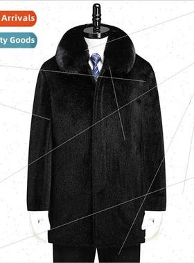 Middle-aged elderly wool coat men winter in long windbreaker