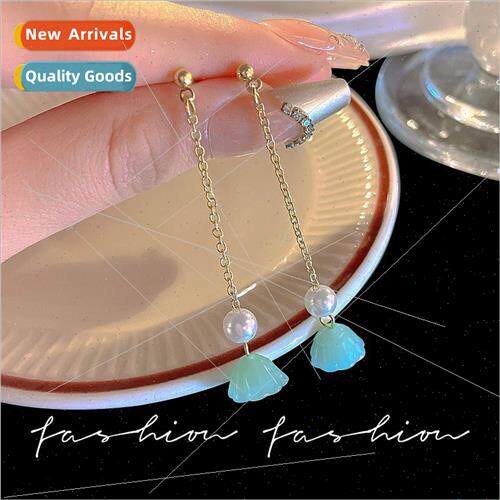 Hetian Yu earrings female ins niche pearl earrings long tass