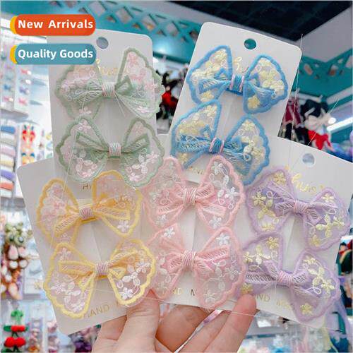Children lace embroidery bow hair clips female Korean girls