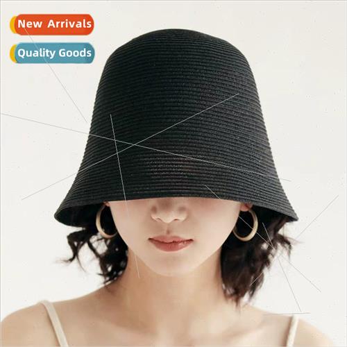 Japanese designer  straw breathable bucket hat womens summer