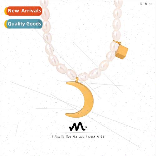 French niche ins cool jewelry moon small square pendant simp