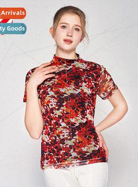lk short-sleeved T-shirt female printed half-high neck botto