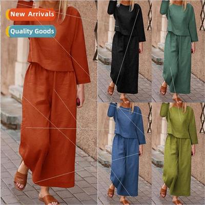 2023 Autumn Casual Plus ze Set Loose Solid Color Long Sleeve