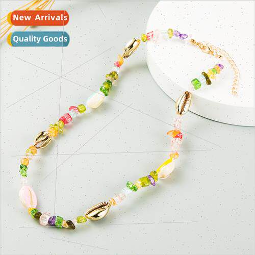 Europe Fan Colorful Resin Shell Necklace  Hip Hop Collarbone