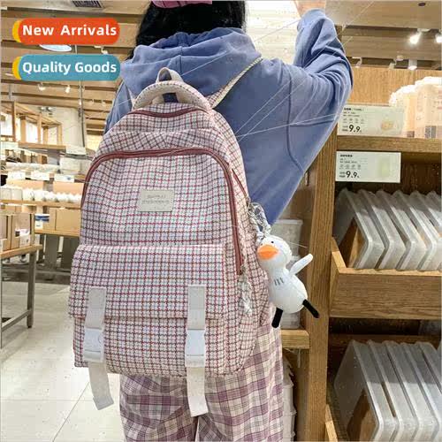 New 2023 retro plaid leisure schoolbag sports backpack large