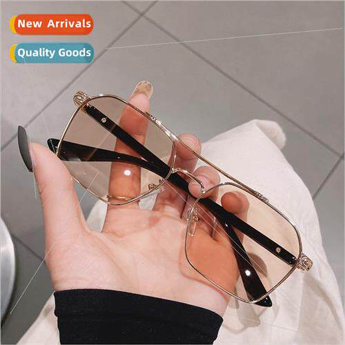 new men Korean tide black frame teal sunglasses retro double