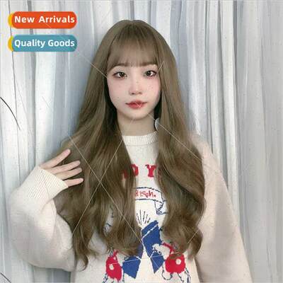 Air bangs matte silk long curly hair light brown flaxen colo