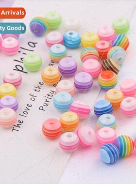 Resin colorful striped round beads loose beads children hbea