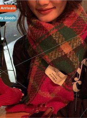 New Year Day Christmas  New Year red plaid scarf female seni