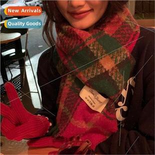 Christmas red plaid New female Day scarf seni Year