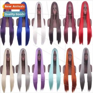 center parted 80CM wig long universal black cosplay scalp