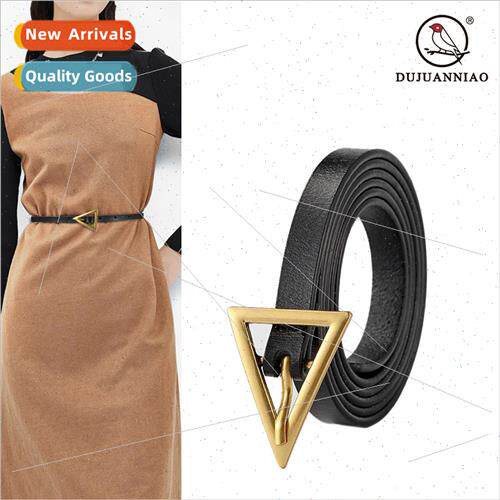 Women versatile cowhide leather belt triangle head alloy lea