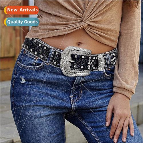 Europe rhinestone belt female ins wide belt decoration fashi
