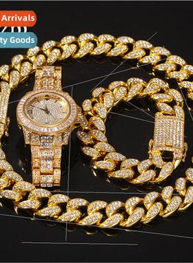 Hip Hop Men Bracelet Necklace Watch 3 pcs Set Vintage Hundre