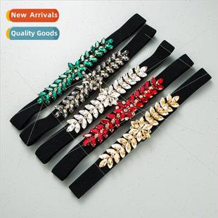 Gemstone Wide Stch Europe Woven Elastic Crystal Belt ins