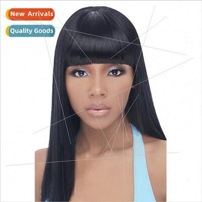 Europe Wigs Black Bangs Long Women Chemical Fiber Headgear