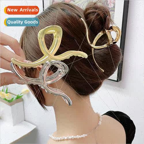 Korea new simple large grab clip metal shark clip female bac