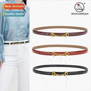 buckle belt female Vintage cowhide smooth real simple chain