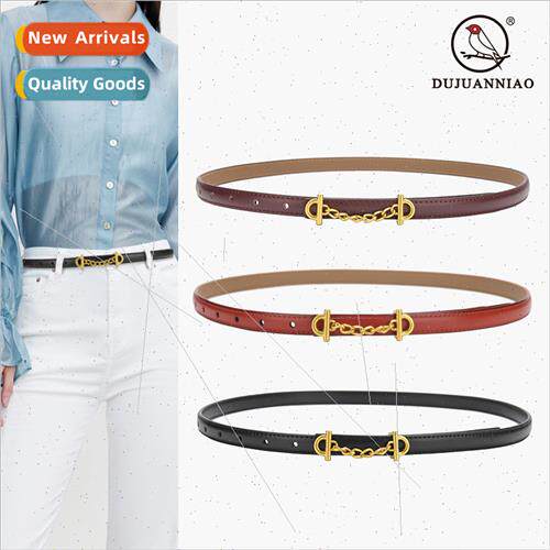 Vintage chain smooth buckle belt female real cowhide simple