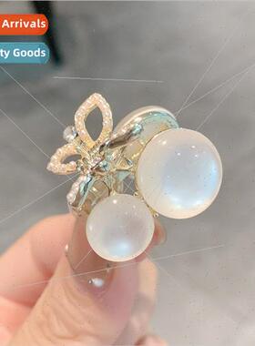 Cat eye stone cherry metal hair clips grip clip Korean cute
