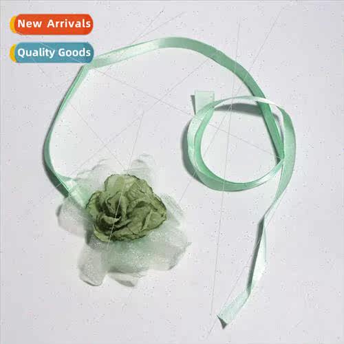 Gauze light green camellia flower flower necklace summer sup
