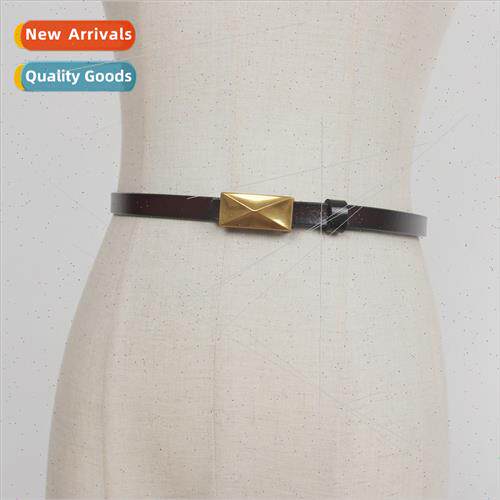 Korean fashion square smooth buckle leather belt women dress