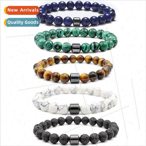 Vintage Round Beads Beaded Bracelet Volcanic Stone Black Sto