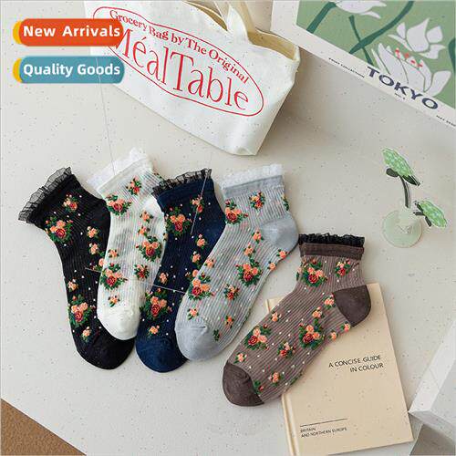 Spring summer floral socks female lace lace low waist socks