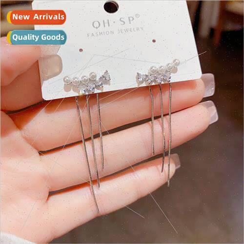Korea pearl love long tassel earrings a two wear s925 silver