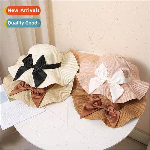 Summer new bow bow ladies straw hat wave hat sun-shading sun