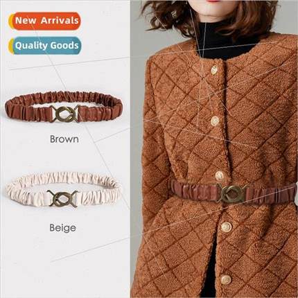 Wide Belt Skirt Women Pull Wrinkle Elastic Buckle mple Coat