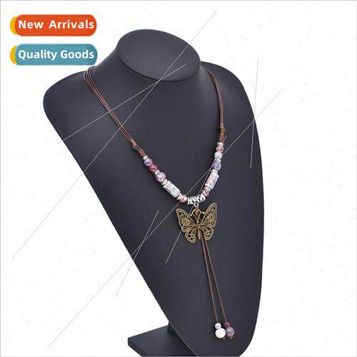 Vintage hollow alloy butterfly necklace new Chinese ceramic