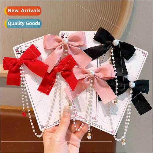 2024 new cute children bow hair clips princess pearl tassel